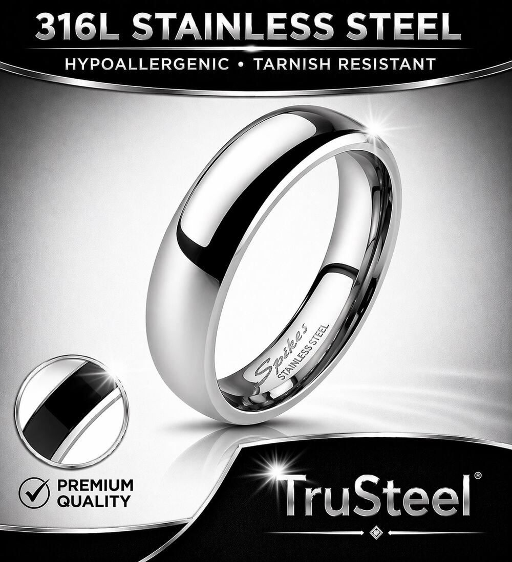 Women’s 316L Stainless steel Glossy Mirror Traditional Wedding Band Ring Size 7